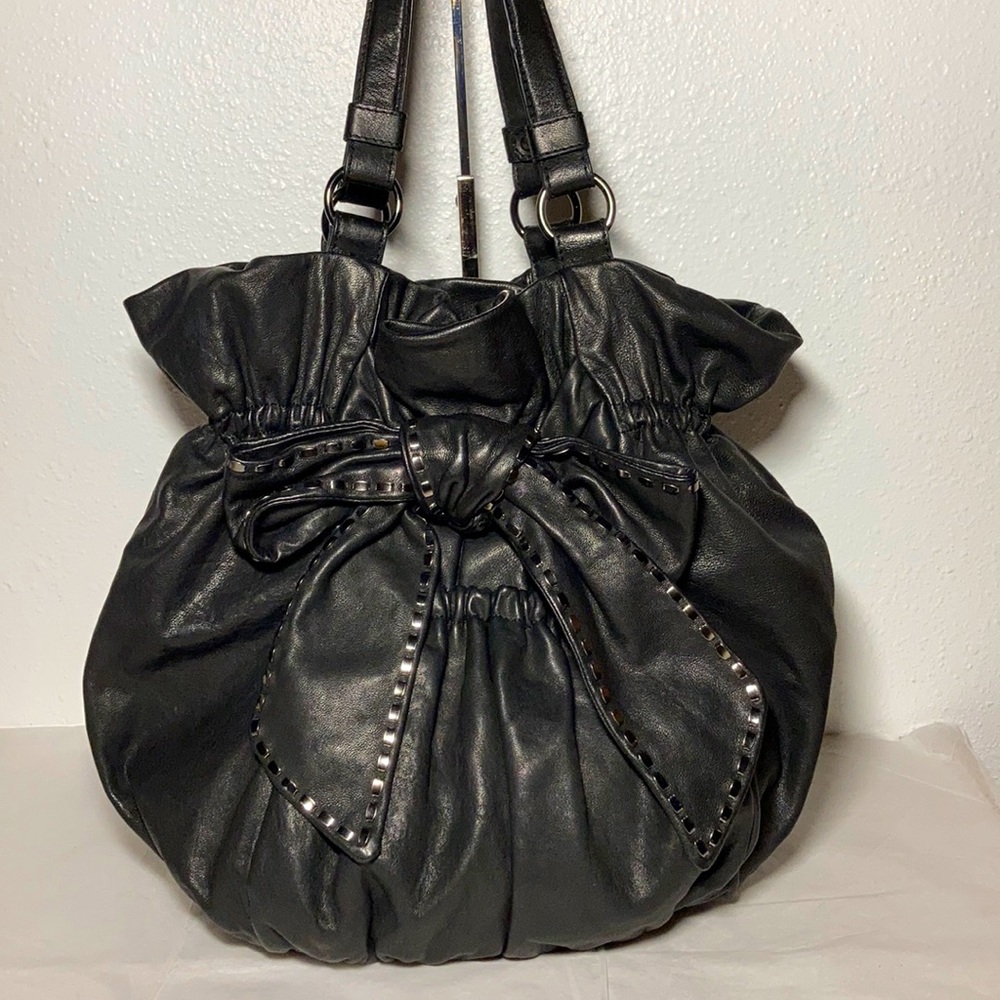 Unbranded Black Leather Bow Tote Shoulder Bag
